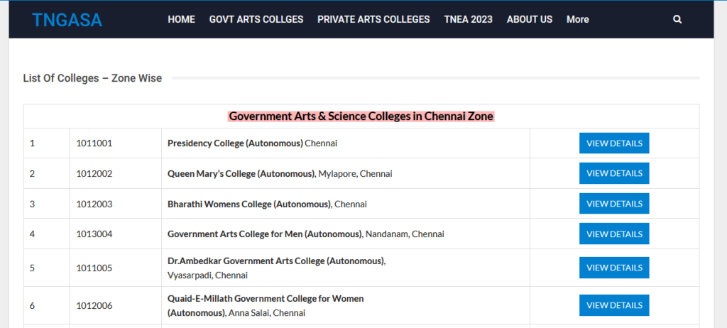 list of college